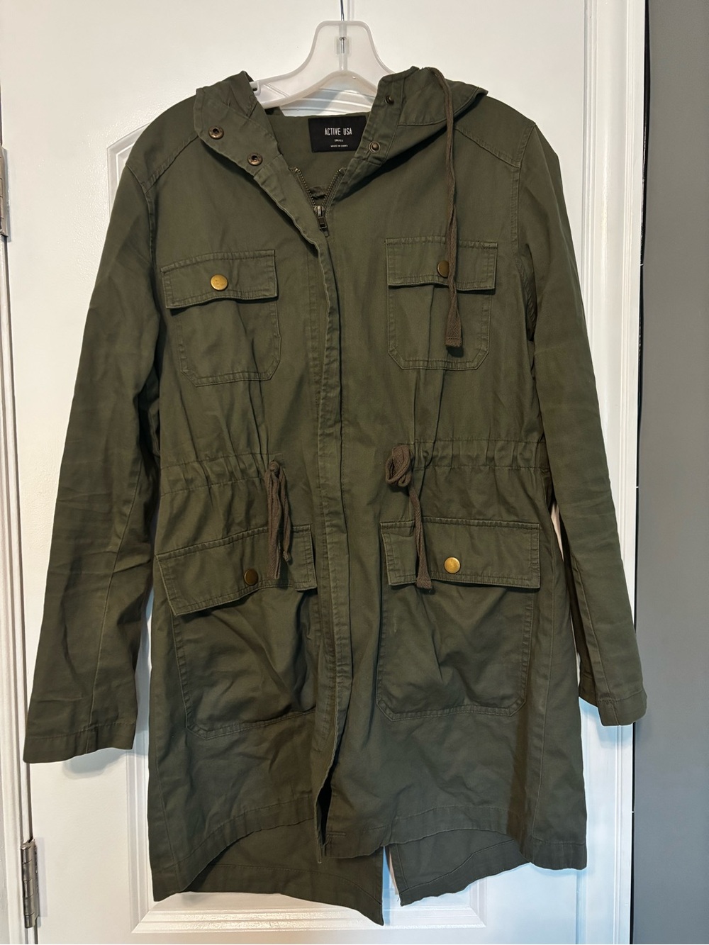 Active USA Olive Utility Hooded Parka Small 100% Cotton